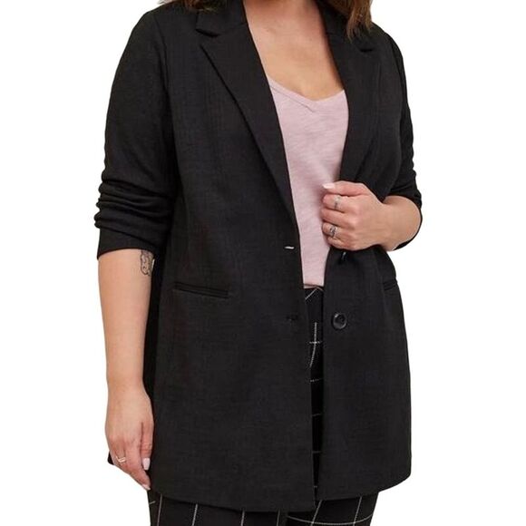 TORRID Textured Knit Longline Blazer Deep Black Size 5/5X - Picture 2 of 13